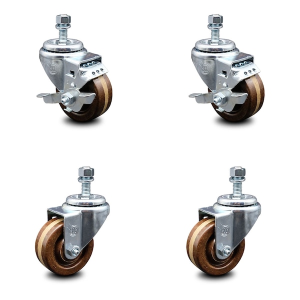 Service Caster 3 Inch High Temp Phenolic Wheel Swivel 1/2 Inch Threaded Stem Caster Brakes, 2PK SCC-TS20S314-PHSHT-121315-2-TLB-2 - main